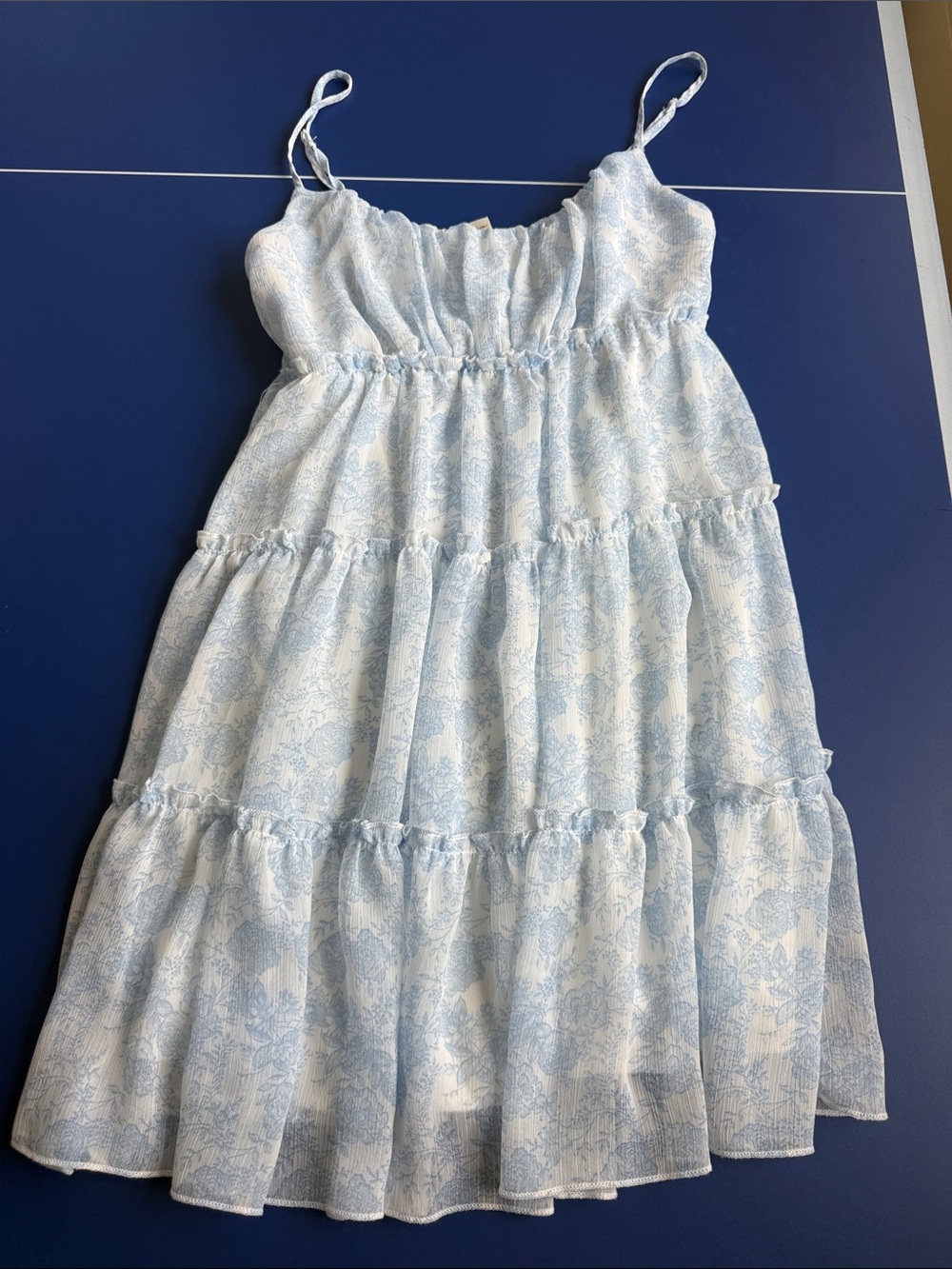 Altar'd State Light Blue & White Floral Tiered Mini Dress